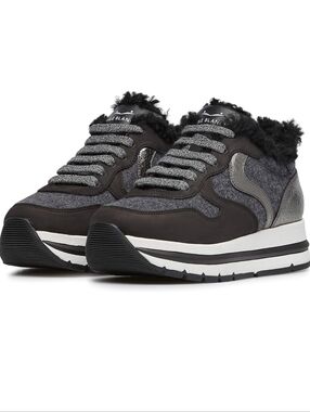 Black & Gray Faux-Fur Lined Platform Sneaker